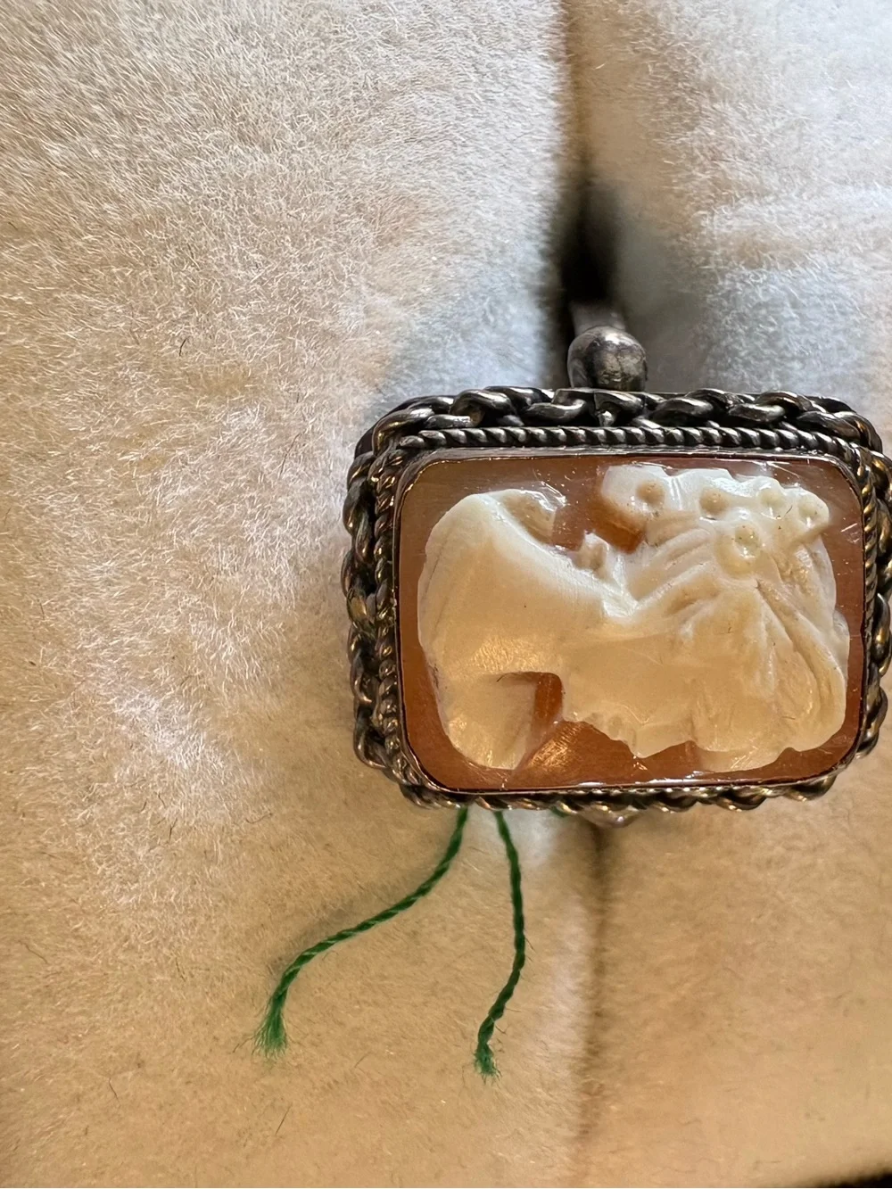 Sterling signed Cameo Ring in White and Tan Silver Setting
